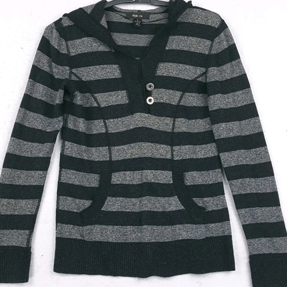 Style&Co Womens Gray and Black Striped Pullover Hoodie Sweater Size XL - Picture 2 of 10